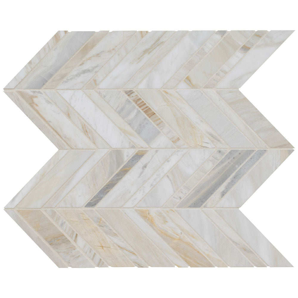 Athena Gold Chevron 11.81"x11.81"  Honed Marble Mesh Mounted Mosaic Tile - MSI Collection