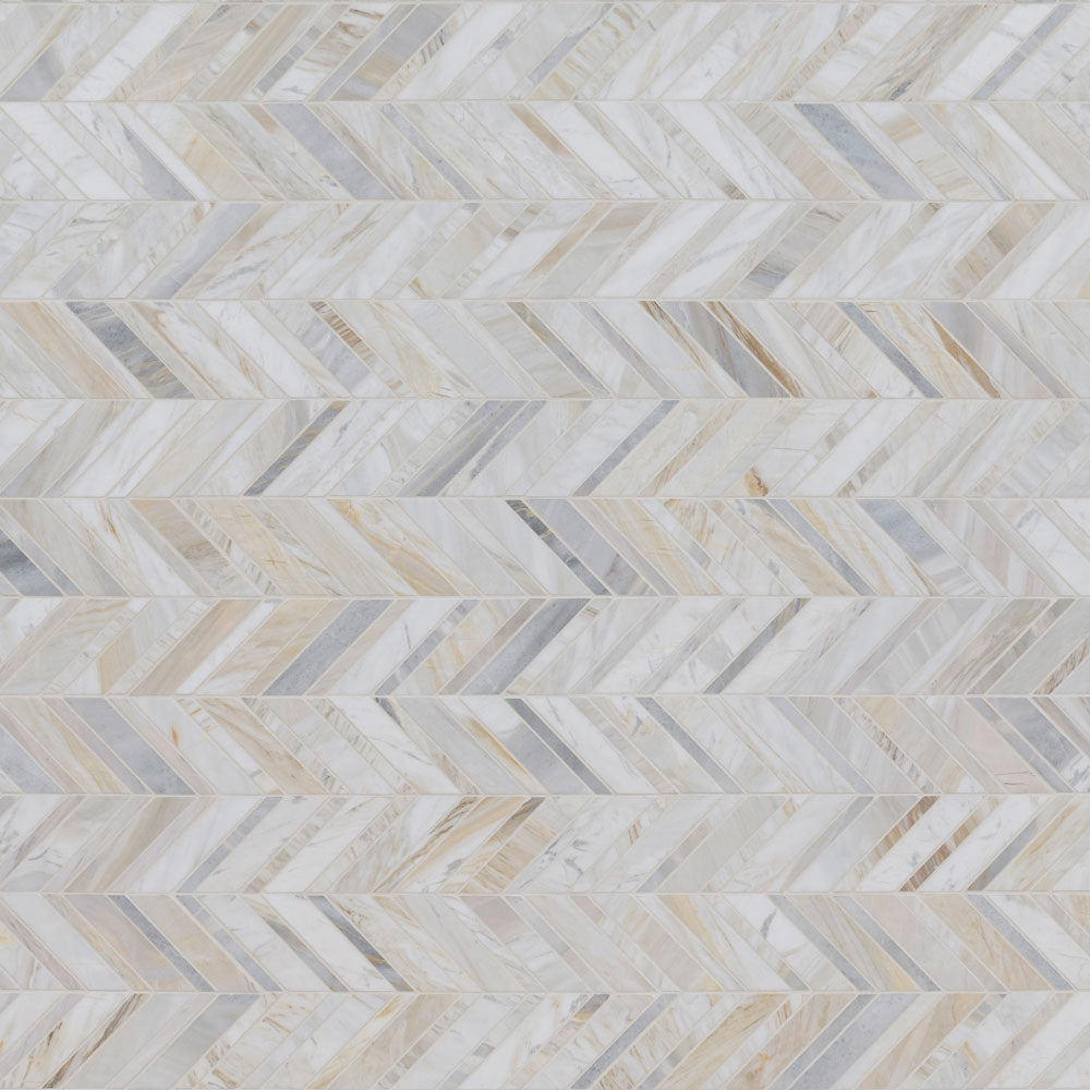 Athena Gold Chevron 11.81"x11.81"  Honed Marble Mesh Mounted Mosaic Tile - MSI Collection