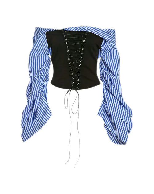 'Austin' Office Siren Striped Corset Long Sleeve Shirts