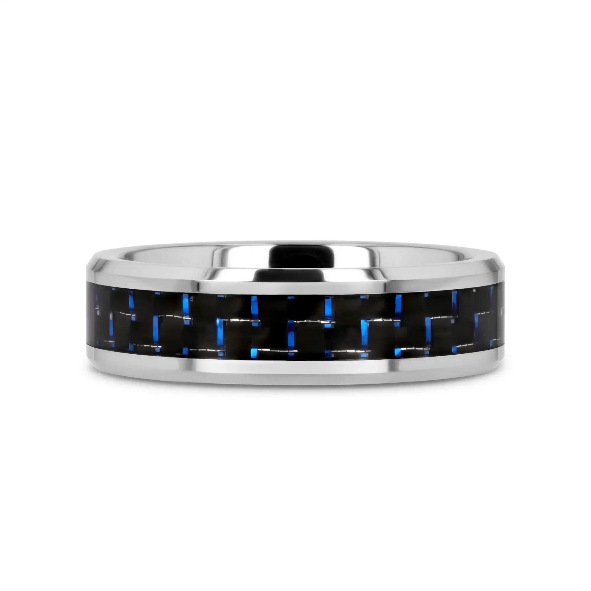 AUXILIUS Tungsten Carbide Ring with Black & Blue Carbon Fiber Inlay - 6mm - 10mm