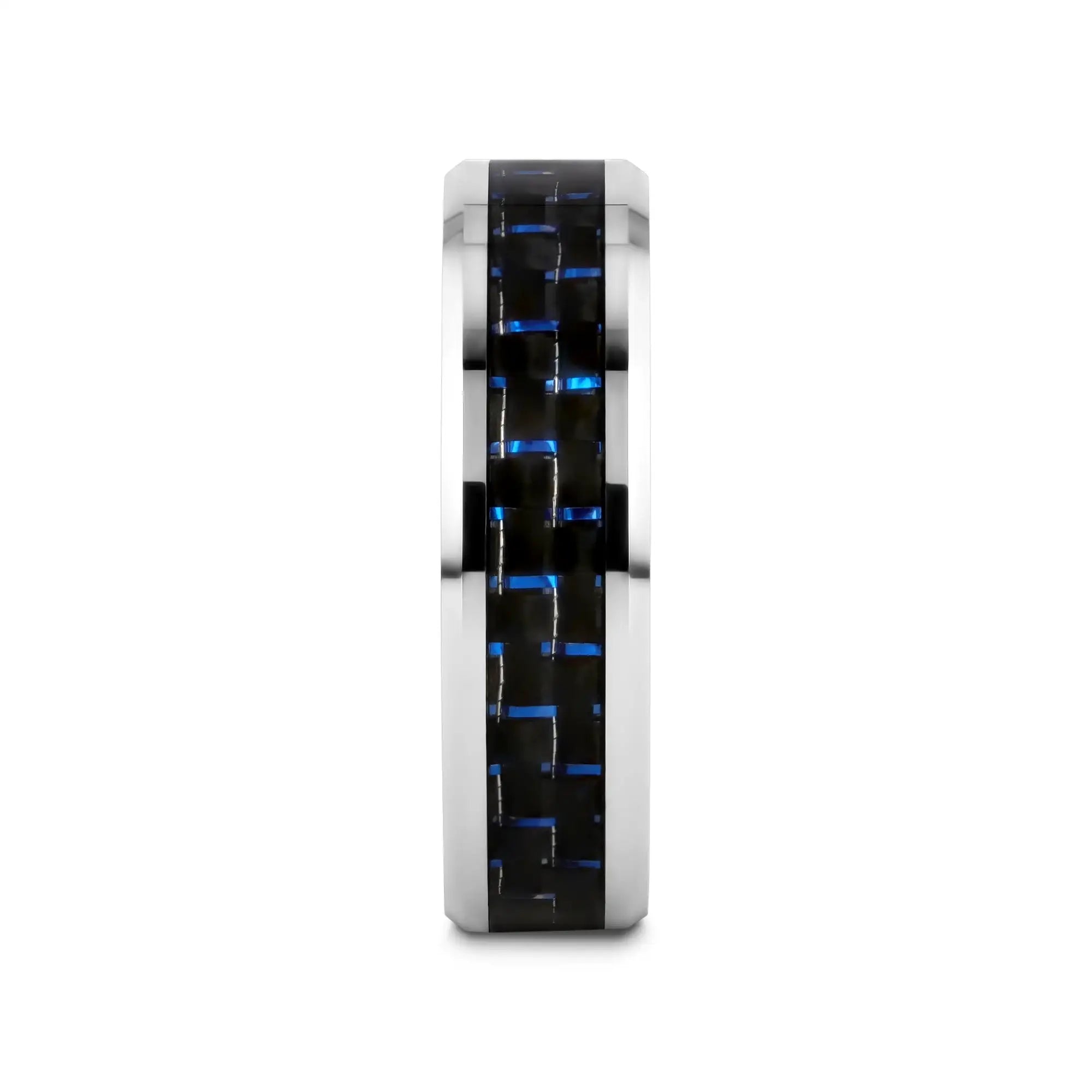 AUXILIUS Tungsten Carbide Ring with Black & Blue Carbon Fiber Inlay - 6mm - 10mm