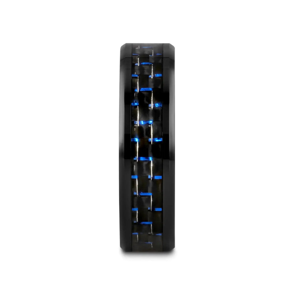 AVITUS Black Beveled Ceramic Ring with Blue & Black Carbon Fiber Inlay - 4mm - 10mm