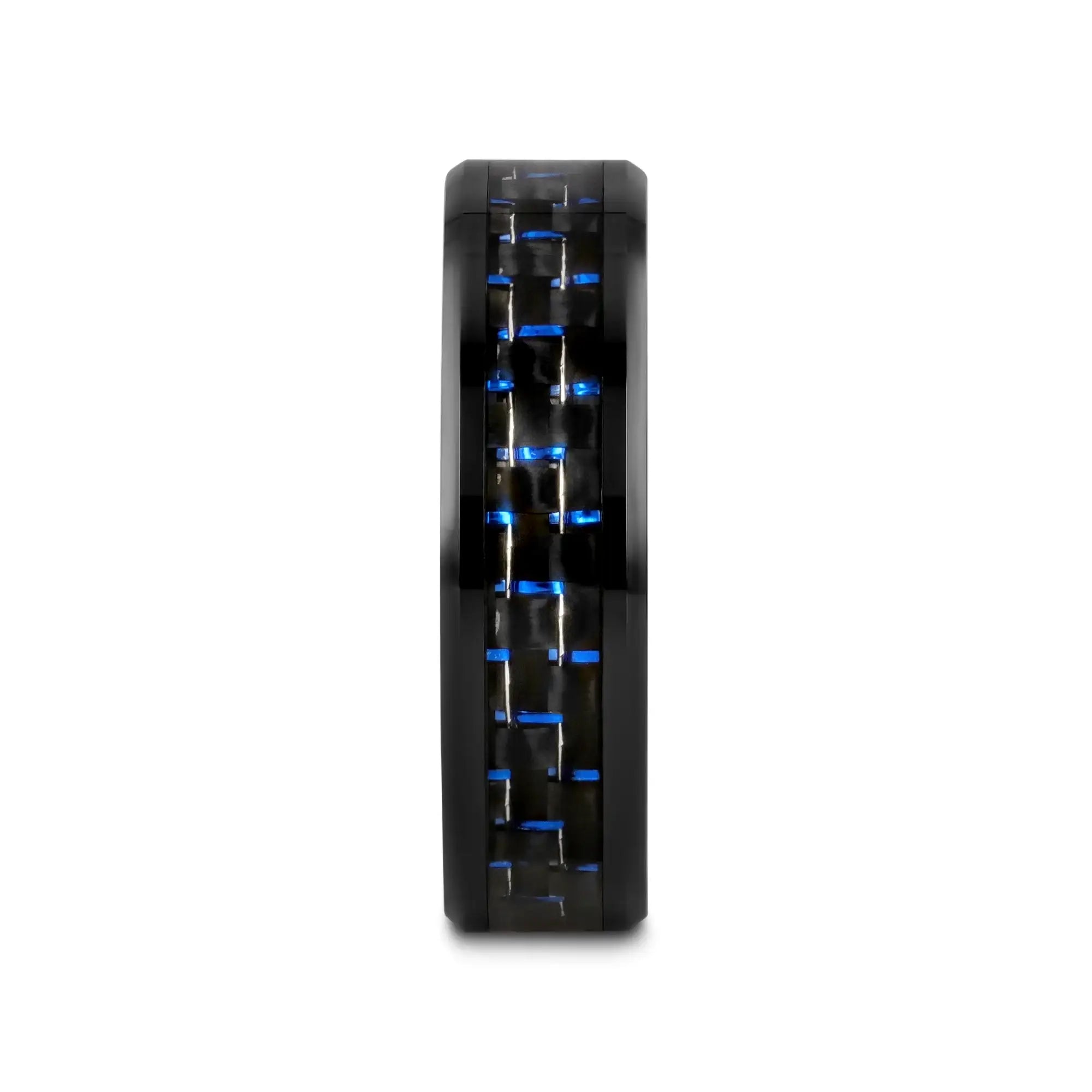 AVITUS Black Beveled Ceramic Ring with Blue & Black Carbon Fiber Inlay - 4mm - 10mm