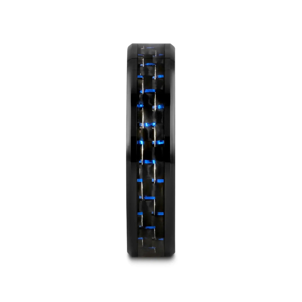 AVITUS Black Beveled Ceramic Ring with Blue & Black Carbon Fiber Inlay - 4mm - 10mm