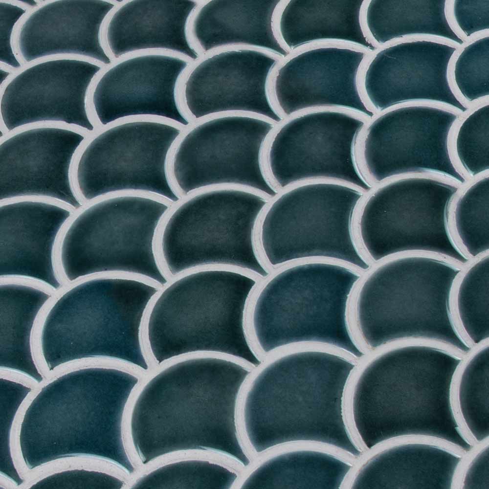 Azul Scallop Glossy 9.96" x 13.11" Glazed Porcelain Mesh-Mounted Mosaic Tile Pattern-MSI Collection