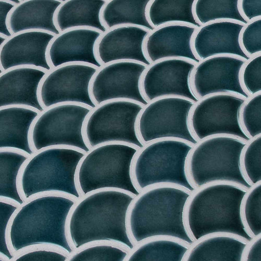 Azul Scallop Glossy 9.96" x 13.11" Glazed Porcelain Mesh-Mounted Mosaic Tile Pattern-MSI Collection