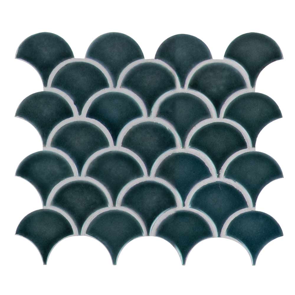 Azul Scallop Glossy 9.96" x 13.11" Glazed Porcelain Mesh-Mounted Mosaic Tile Pattern-MSI Collection