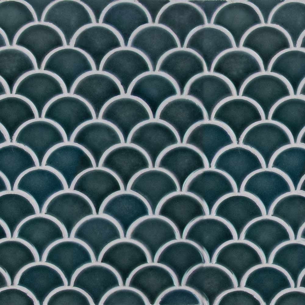 Azul Scallop Glossy 9.96" x 13.11" Glazed Porcelain Mesh-Mounted Mosaic Tile Pattern-MSI Collection