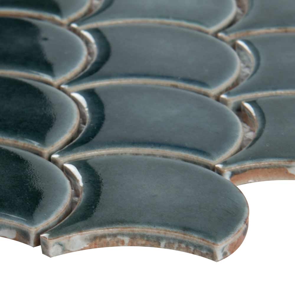 Azul Scallop Glossy 9.96" x 13.11" Glazed Porcelain Mesh-Mounted Mosaic Tile Pattern-MSI Collection