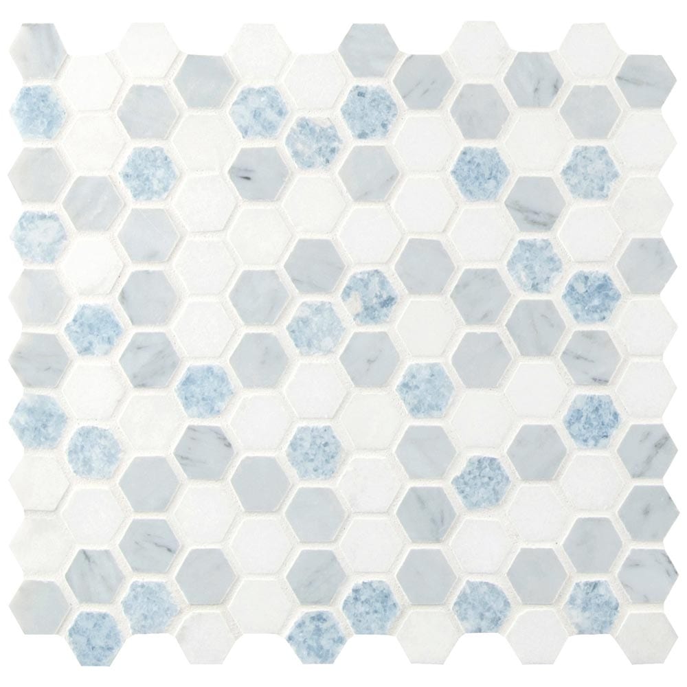 Azula Hexagon 11.61" x 11.81" Polished Marble Mesh-Mounted Mosaic Tile 1" Hexagon-MSI Collection