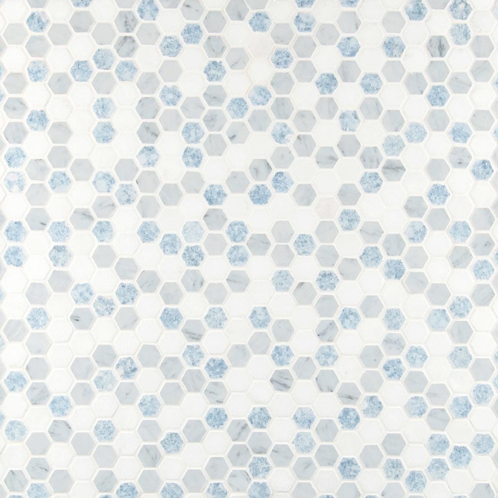 Azula Hexagon 11.61" x 11.81" Polished Marble Mesh-Mounted Mosaic Tile 1" Hexagon-MSI Collection