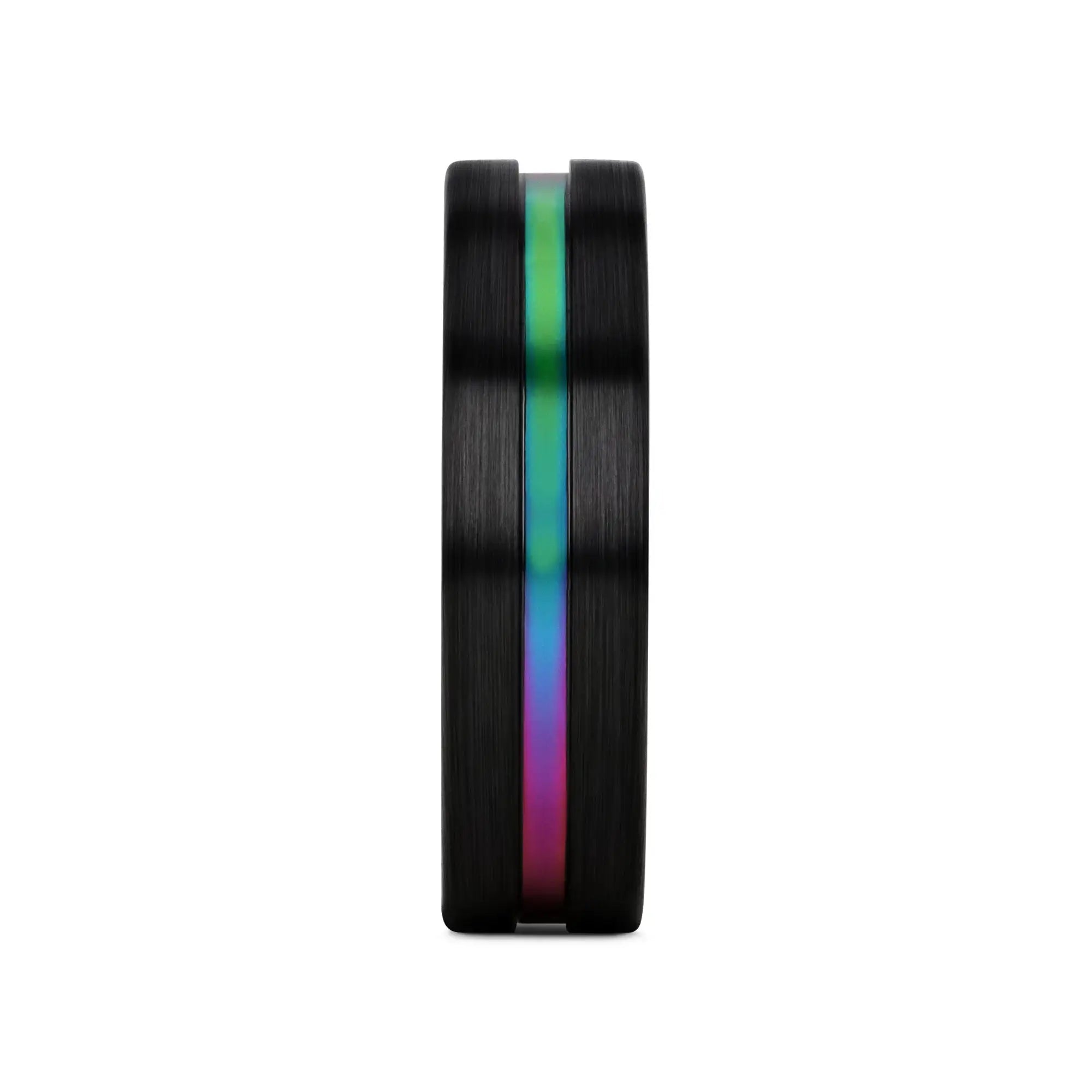 AZURE Flat Black Ceramic Ring Brushed with Rainbow Groove - 4mm - 8mm