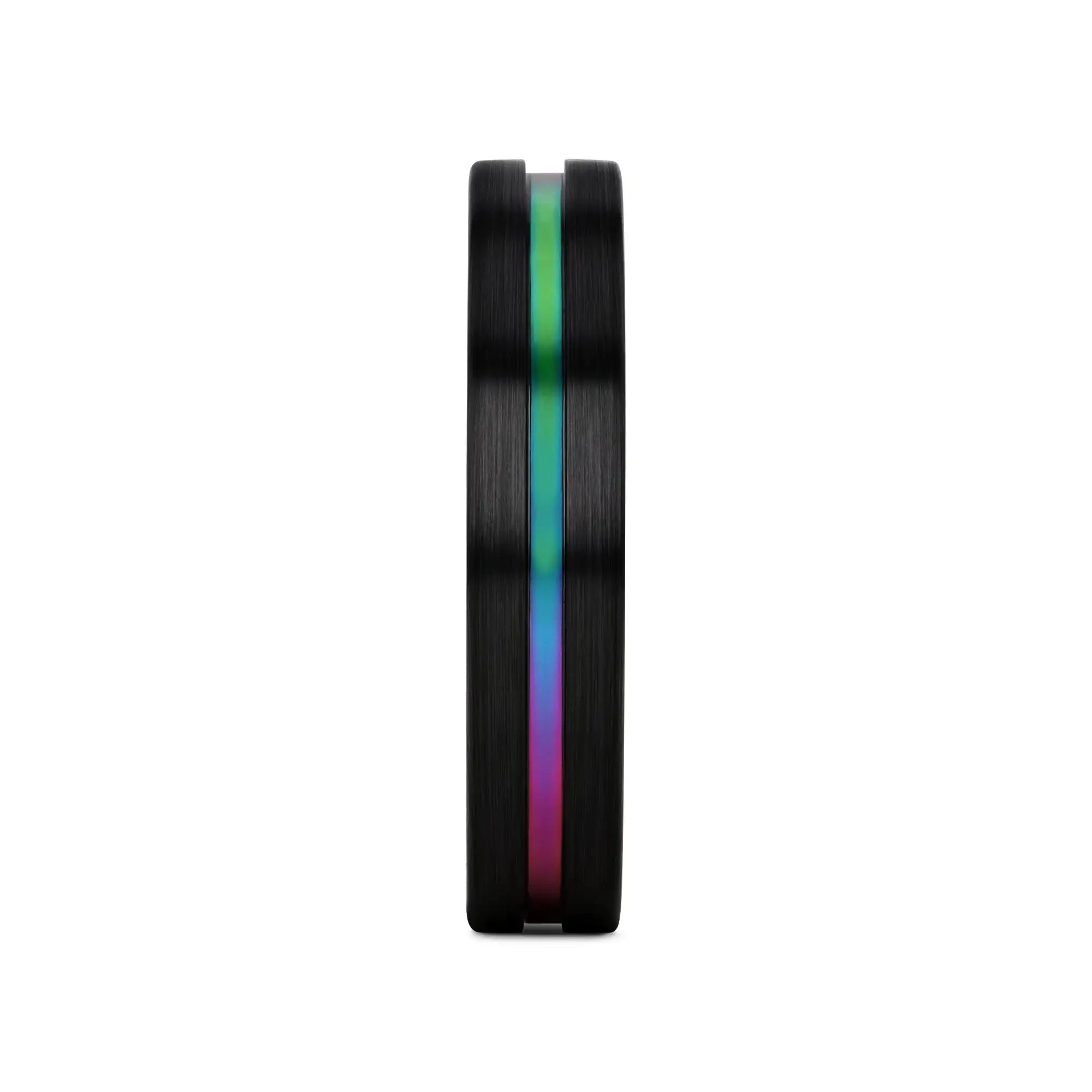 AZURE Flat Black Ceramic Ring Brushed with Rainbow Groove - 4mm - 8mm