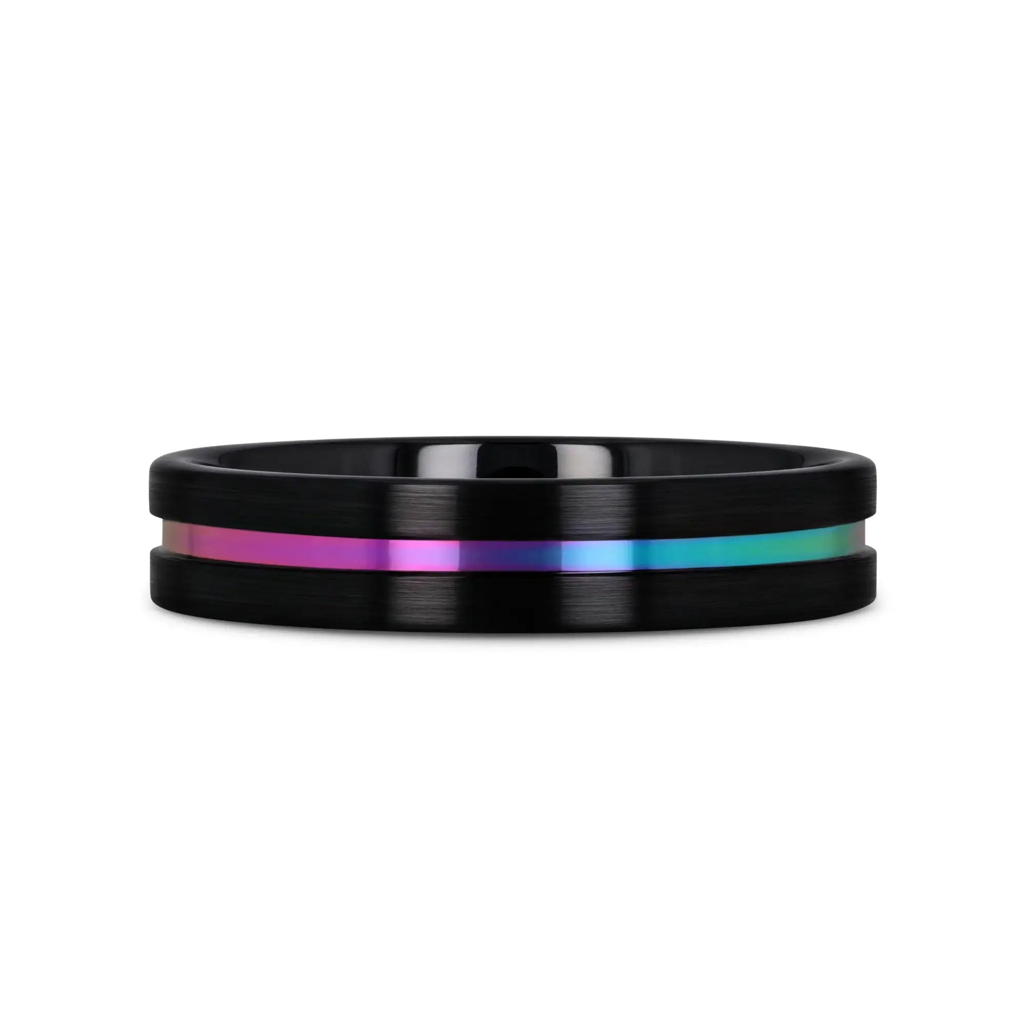 AZURE Flat Black Ceramic Ring Brushed with Rainbow Groove - 4mm - 8mm