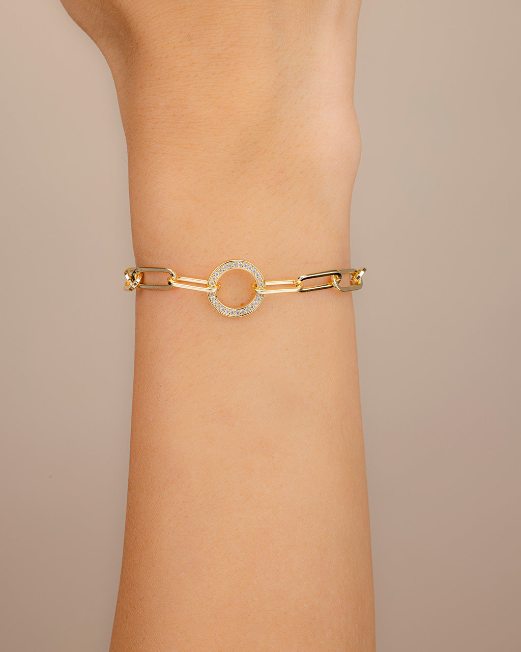 Jacie CZ Circle Paperclip Bracelet