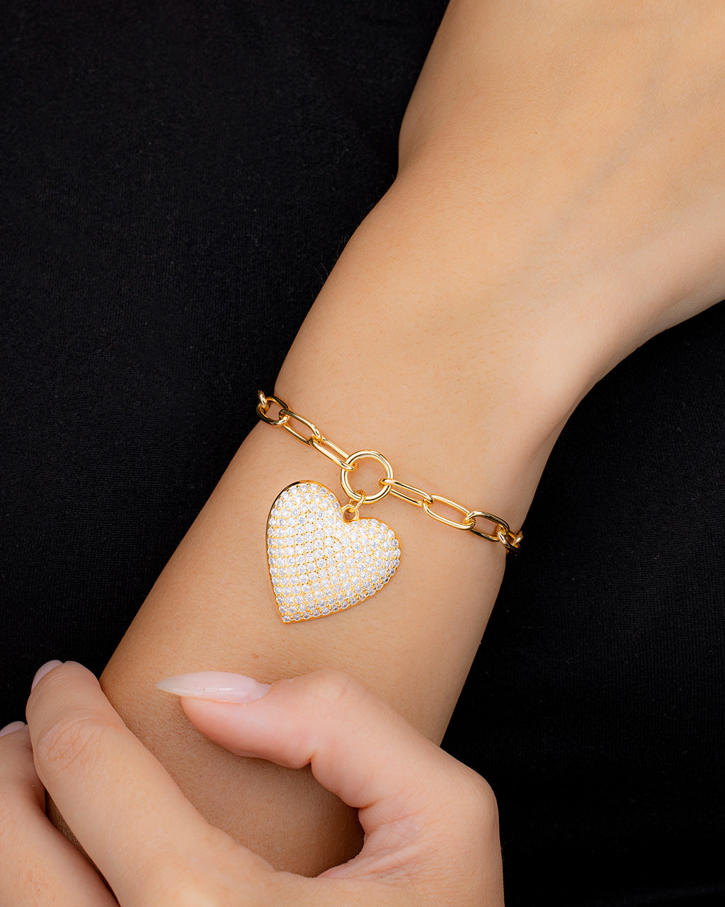 Disco Heart CZ Statement Bracelet