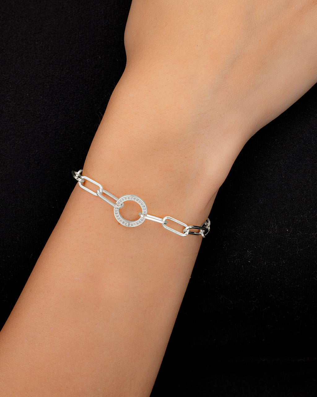 Jacie CZ Circle Paperclip Bracelet
