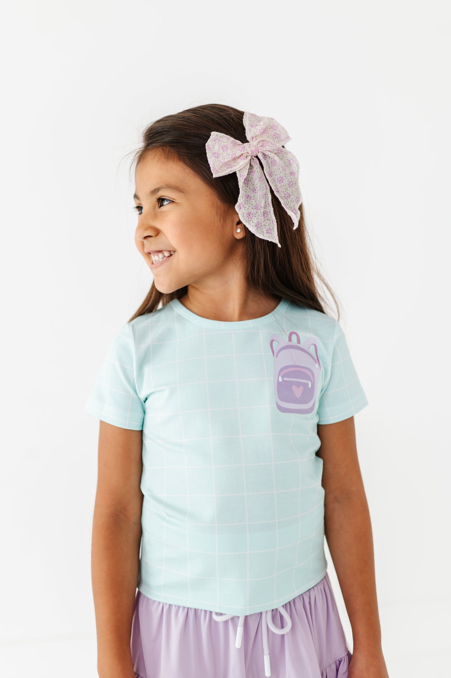 Purple Pocket Backpack Gridded Mint Tee (2T + 12yr ONLY left)