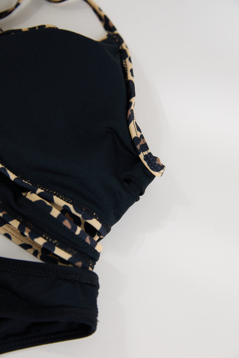 Sexy leopard printing padded backless cross sling tankini set