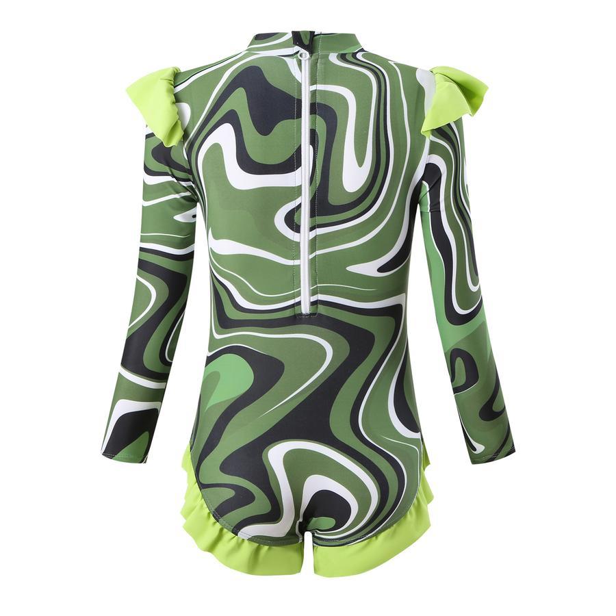 Teen girl stylish printing unpadded long sleeve one and two-piece swimsuit