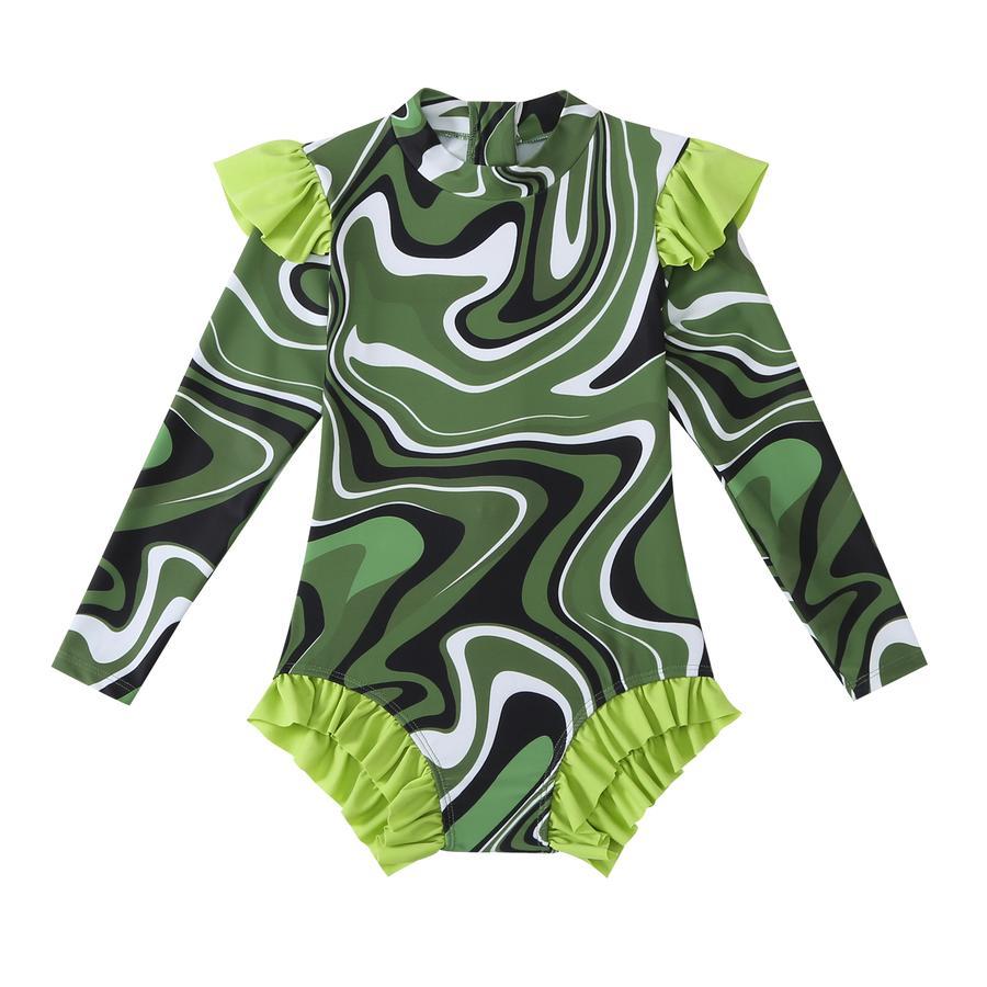 Teen girl stylish printing unpadded long sleeve one and two-piece swimsuit