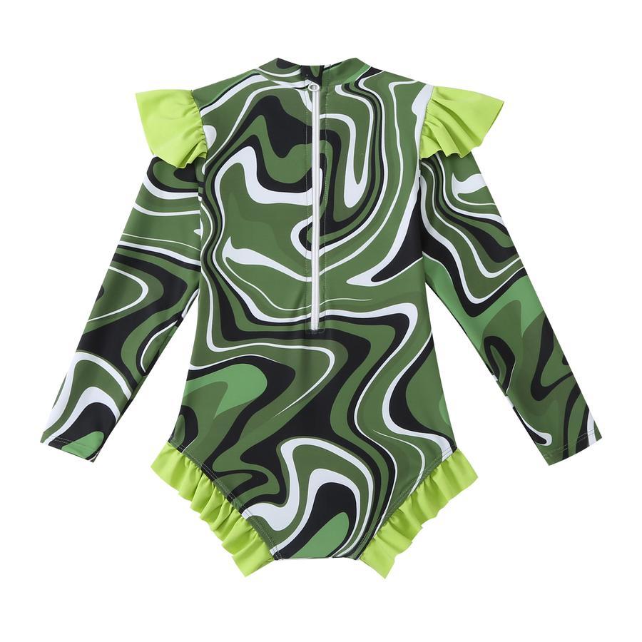 Teen girl stylish printing unpadded long sleeve one and two-piece swimsuit