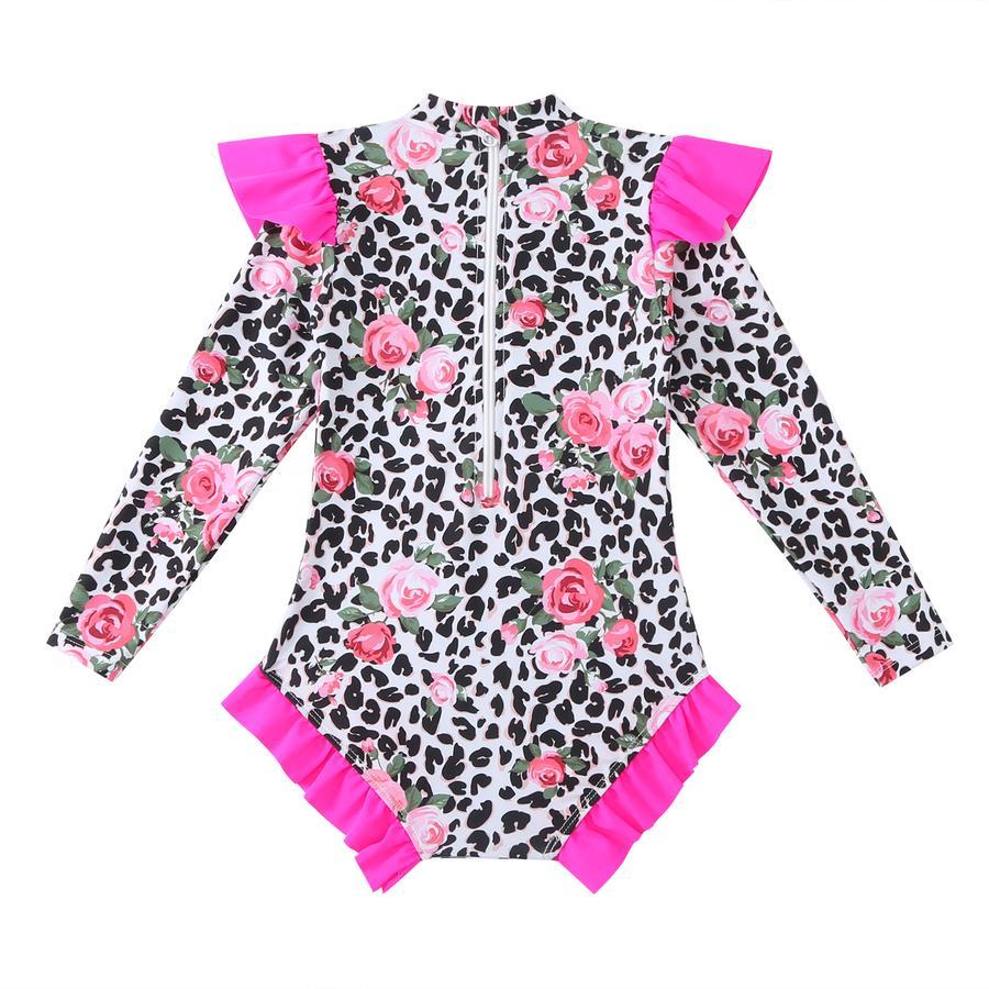 Teen girl stylish printing unpadded long sleeve one and two-piece swimsuit