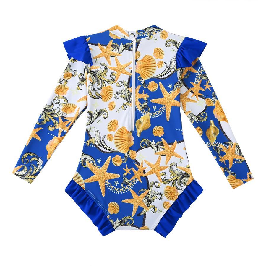 Teen girl stylish printing unpadded long sleeve one and two-piece swimsuit