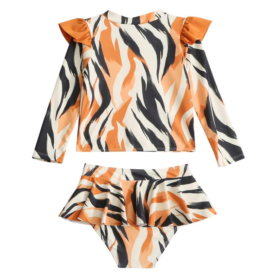 Teen girl stylish printing unpadded long sleeve one and two-piece swimsuit