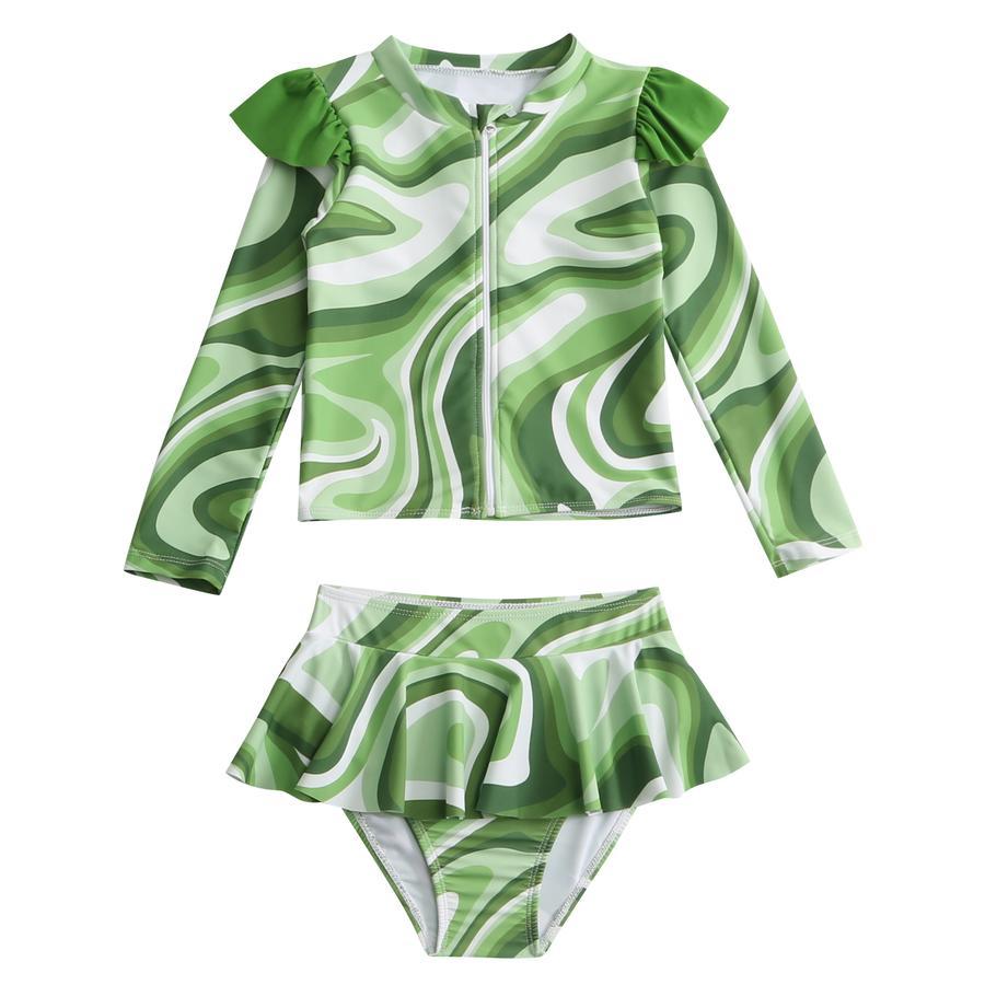 Teen girl stylish printing unpadded long sleeve one and two-piece swimsuit