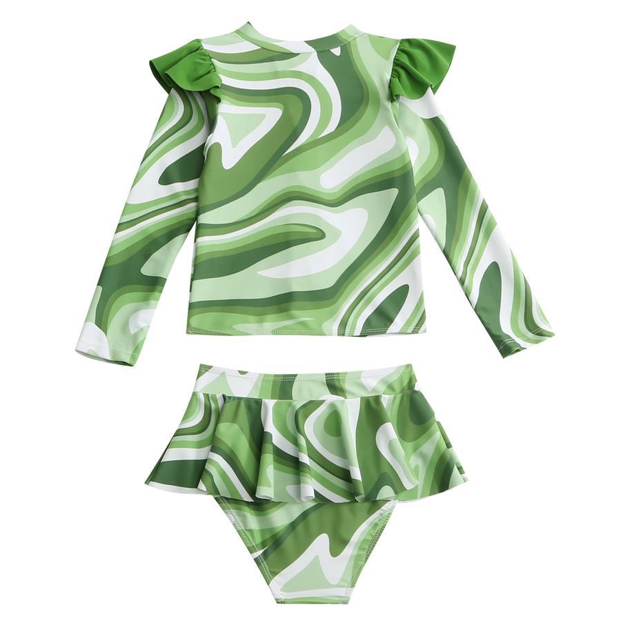 Teen girl stylish printing unpadded long sleeve one and two-piece swimsuit