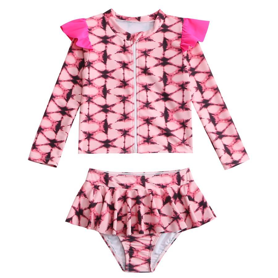 Teen girl stylish printing unpadded long sleeve one and two-piece swimsuit