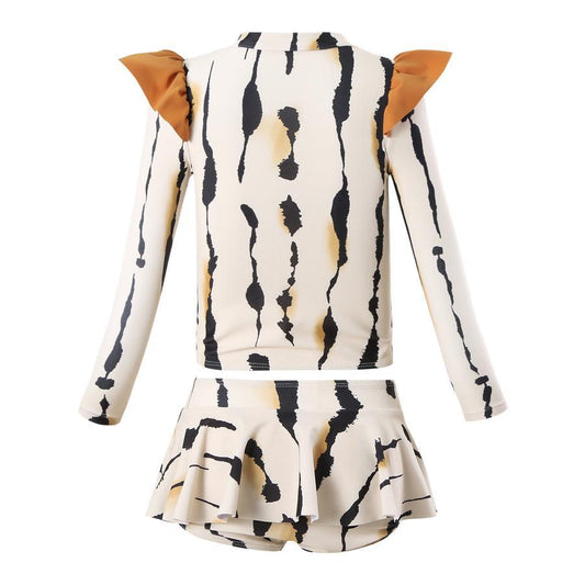 Girl teen stylish digital printing unpadded long sleeve two-piece swimsuit