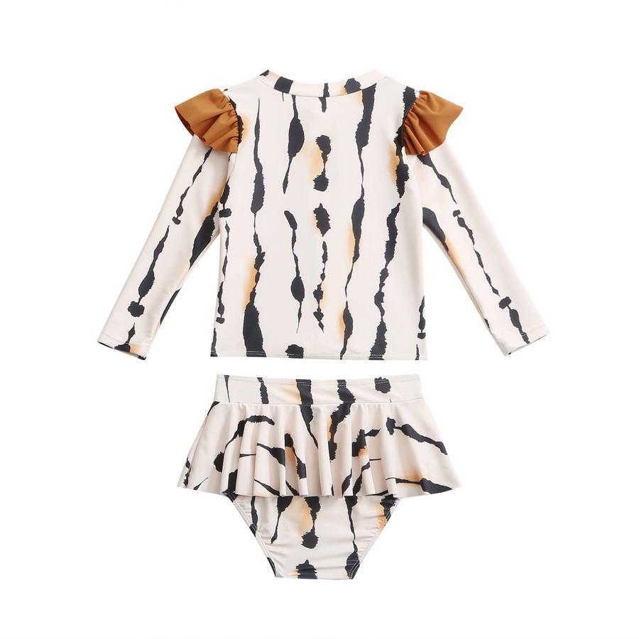 Girl teen stylish digital printing unpadded long sleeve two-piece swimsuit