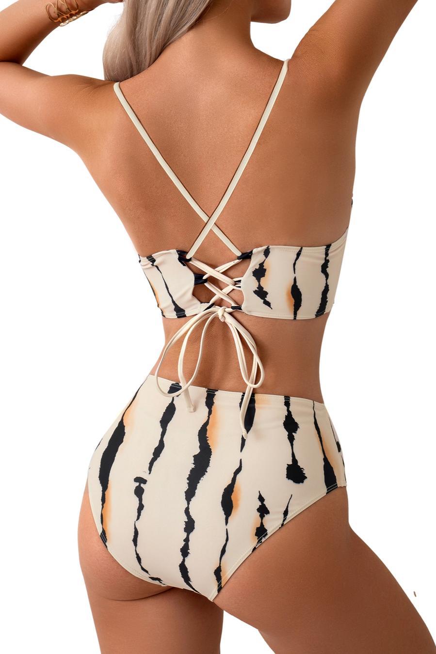 Sexy digital printing padded underwire slit skirt three-piece swimsuit