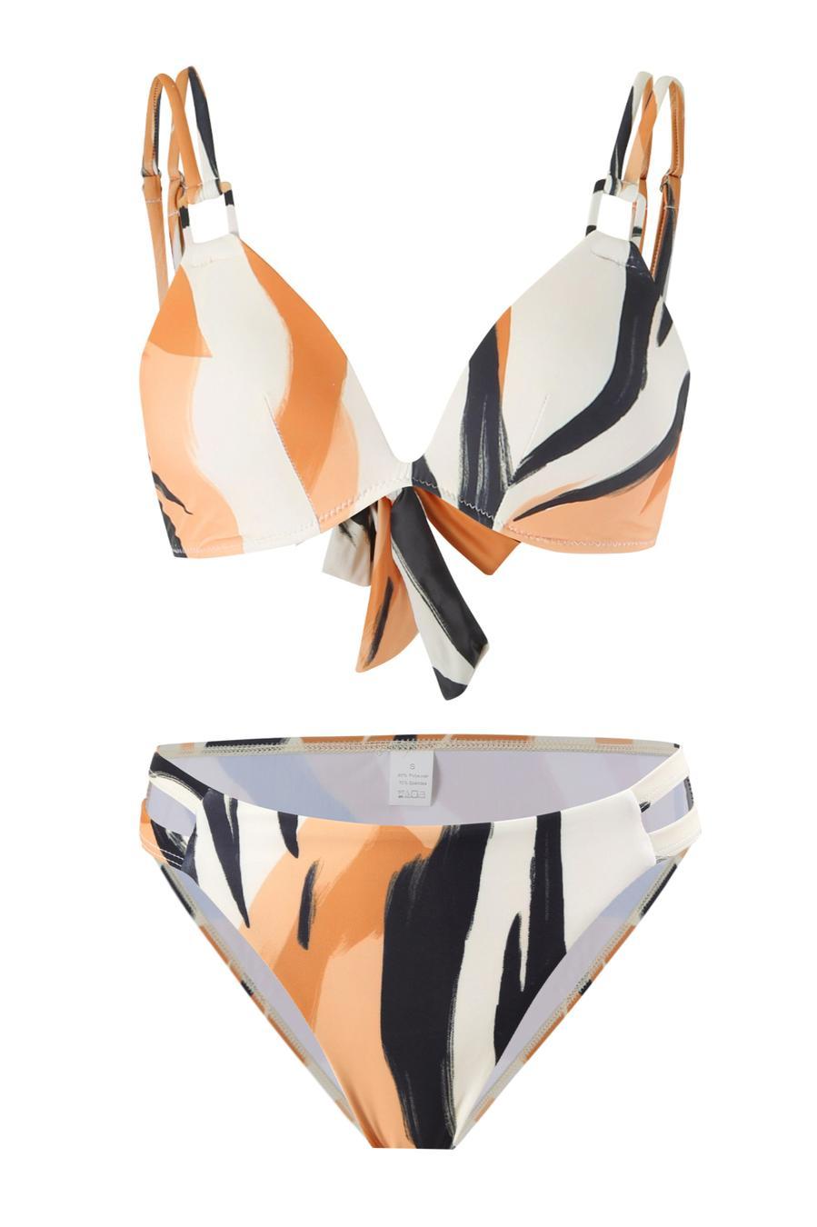 Sexy batch printing padded underwire backless sling bikini set