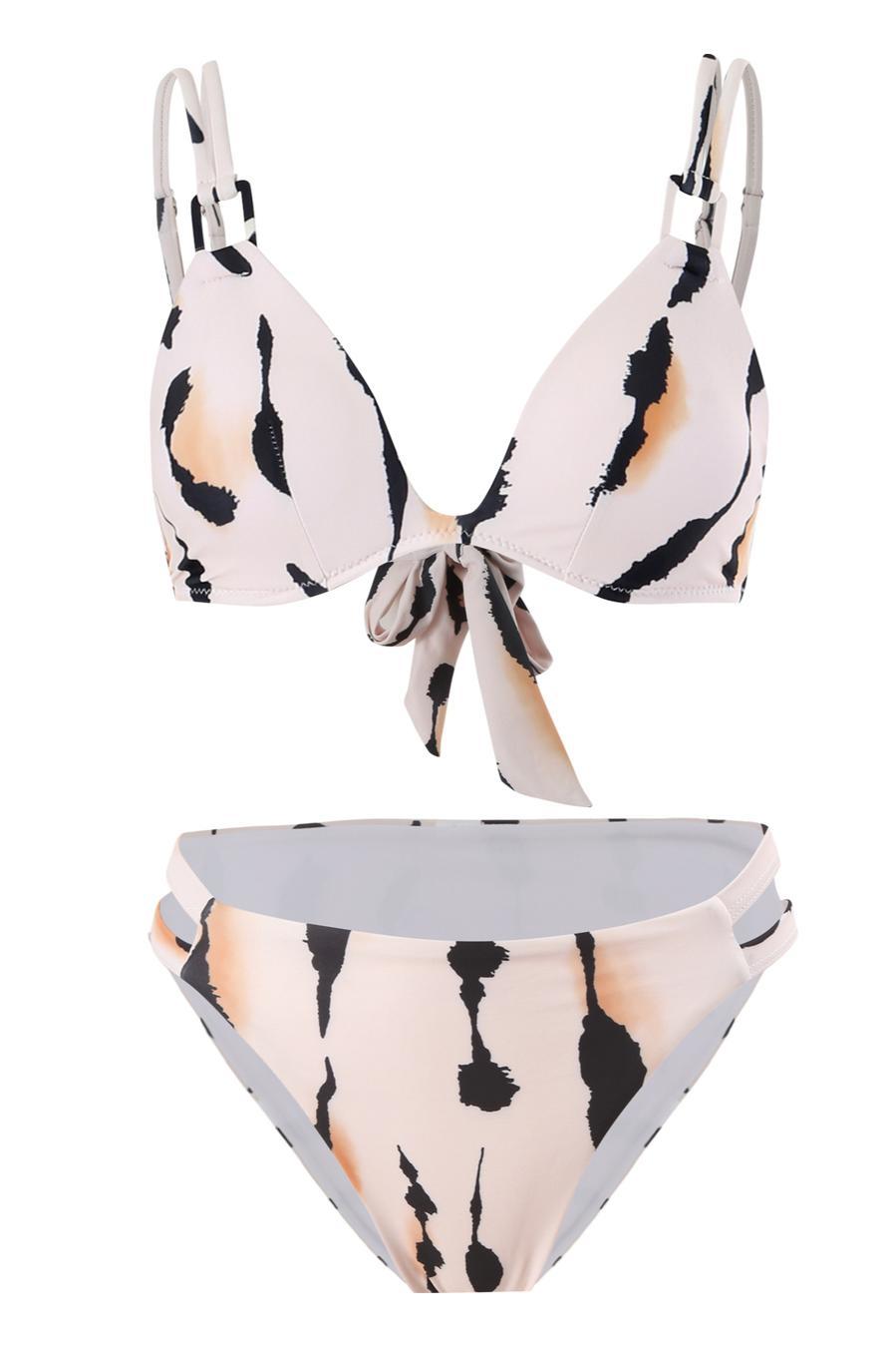 Sexy graphic printing padded underwire backless sling bikini set
