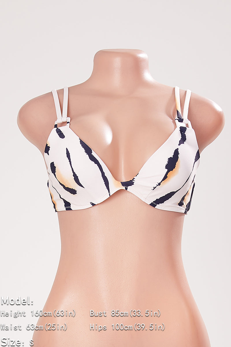 Sexy graphic printing padded underwire backless sling bikini set