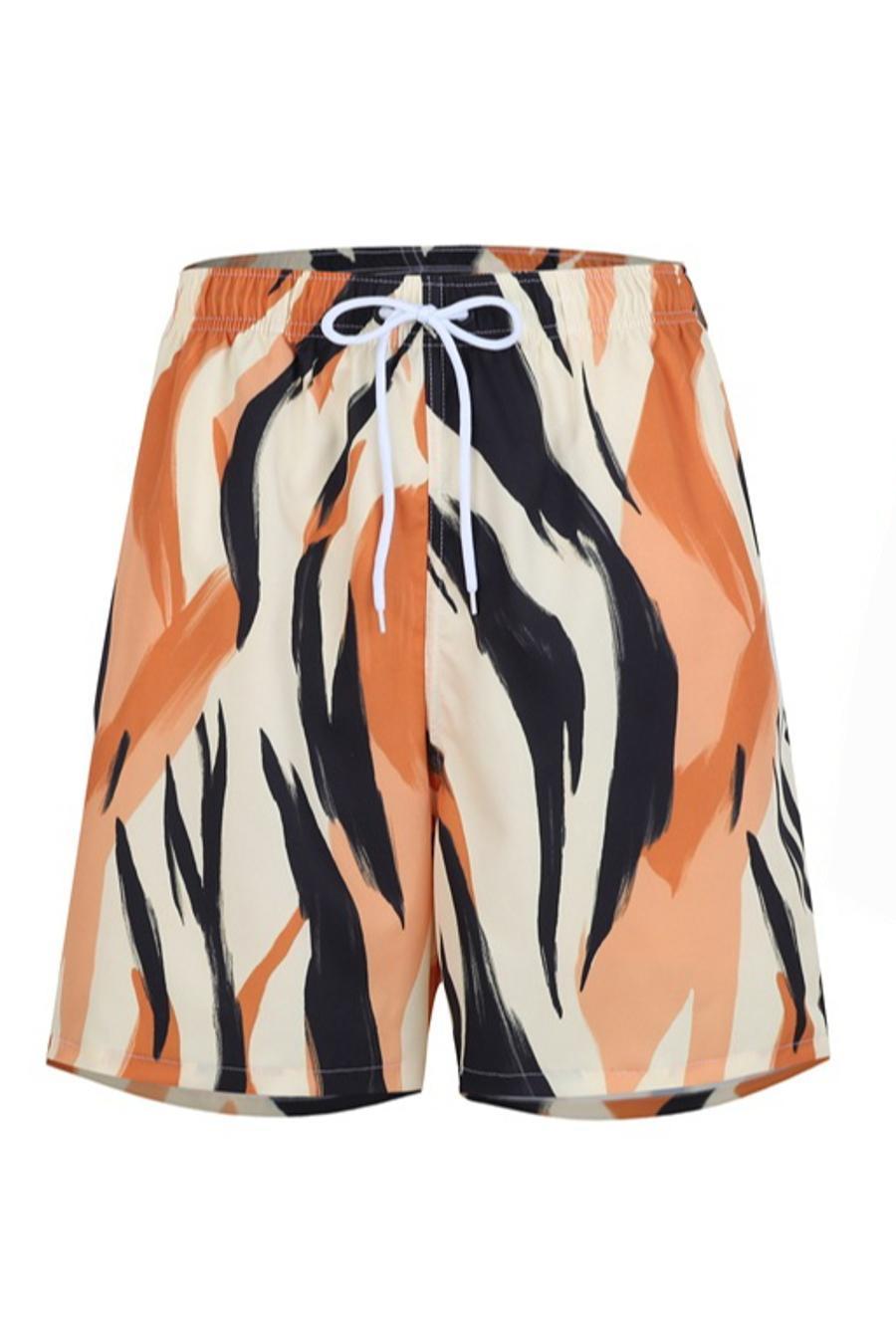 Men graphic print casual beach shorts with lined