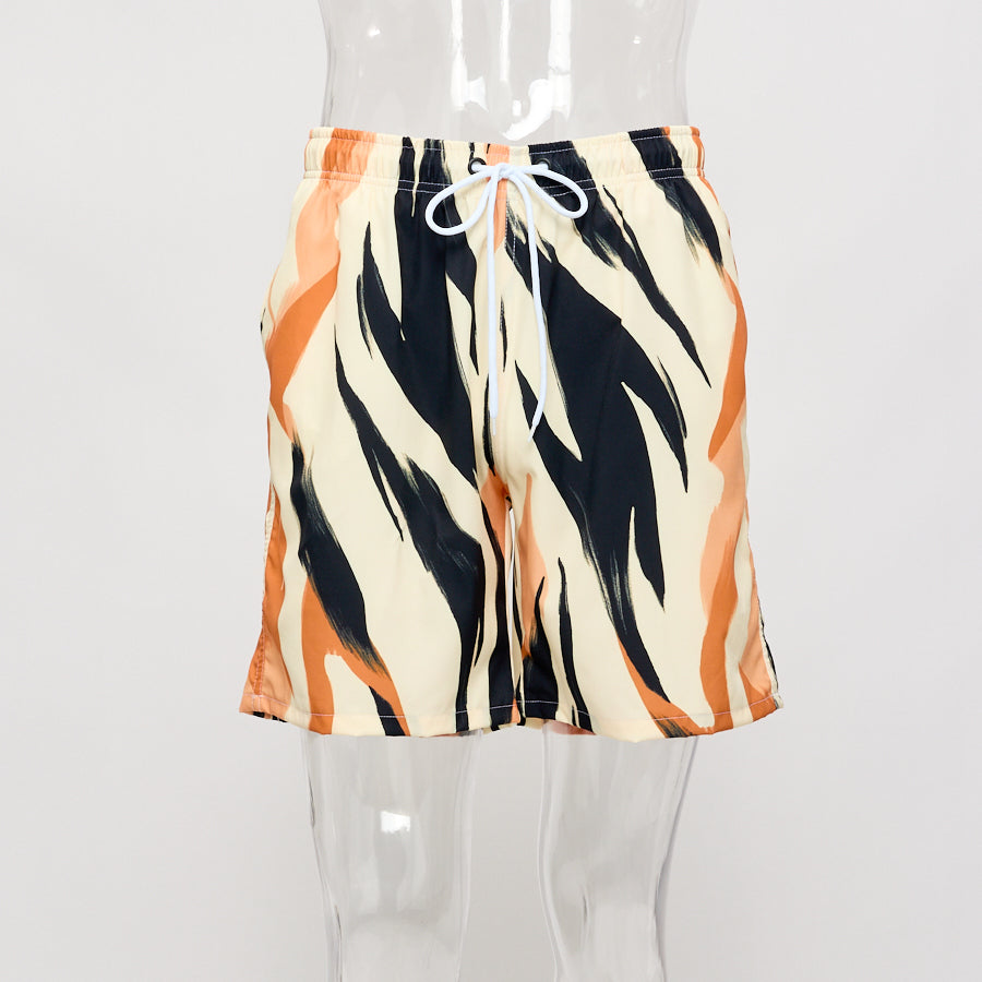 Men graphic print casual beach shorts with lined