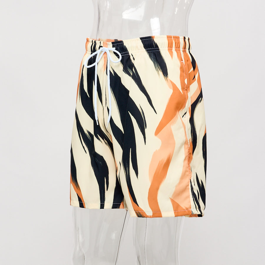 Men graphic print casual beach shorts with lined