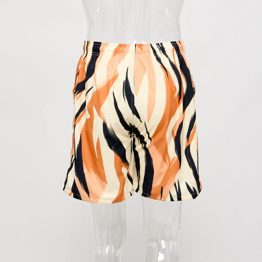 Men graphic print casual beach shorts with lined