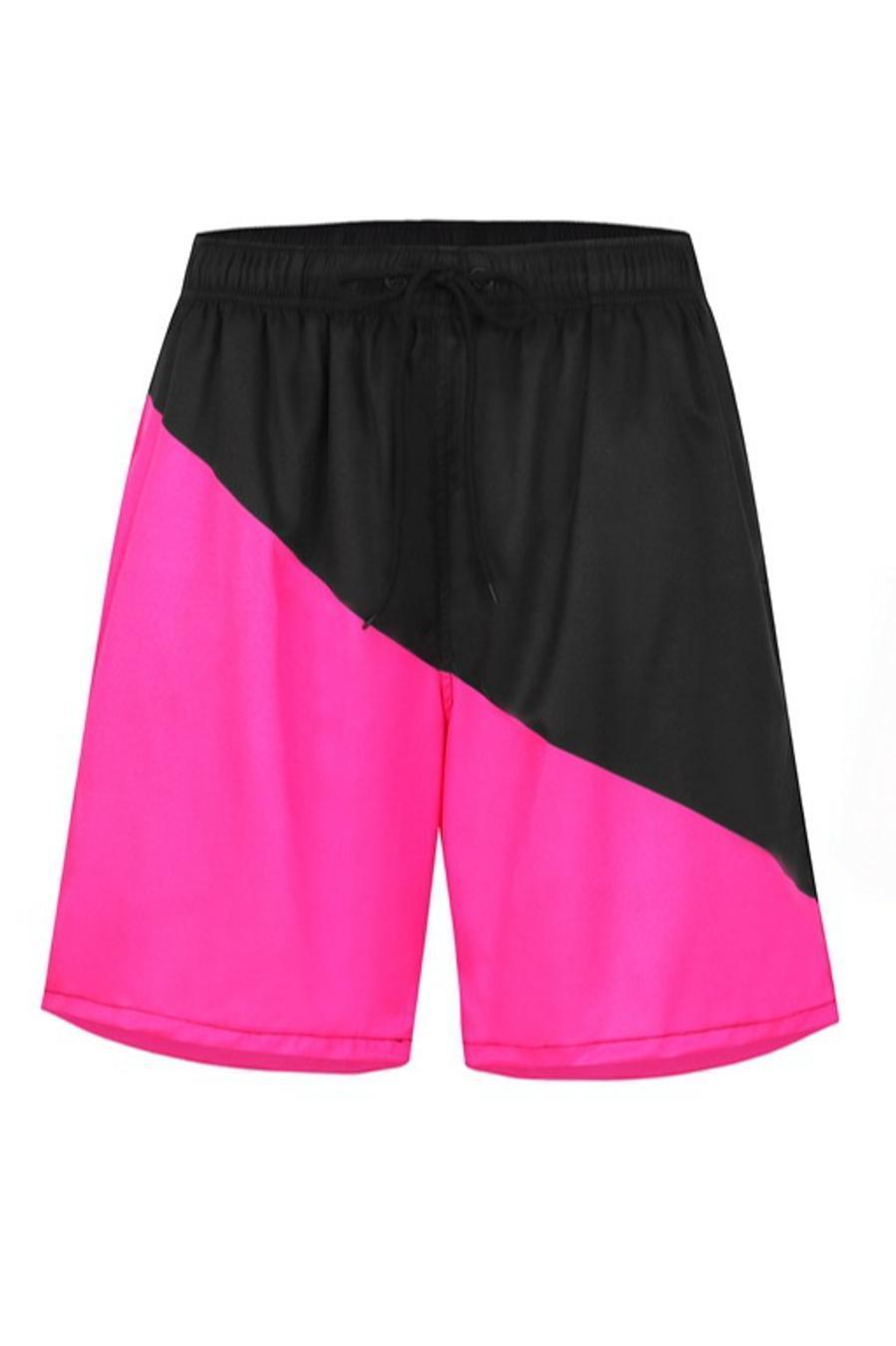 Men's stripe color-block beach shorts with lined