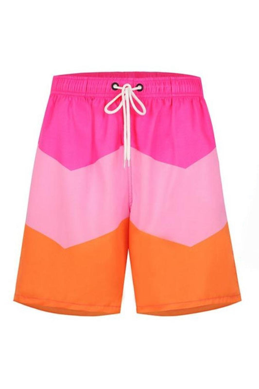 Men's stripe color-block beach shorts with lined