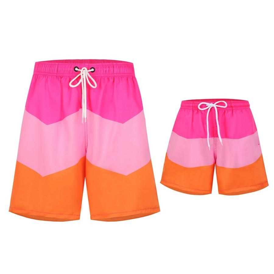 Men's stripe color-block beach shorts with lined