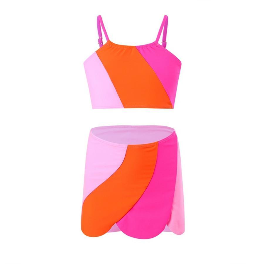 Teen girl's  color-block non-padded three-piece swimsuit