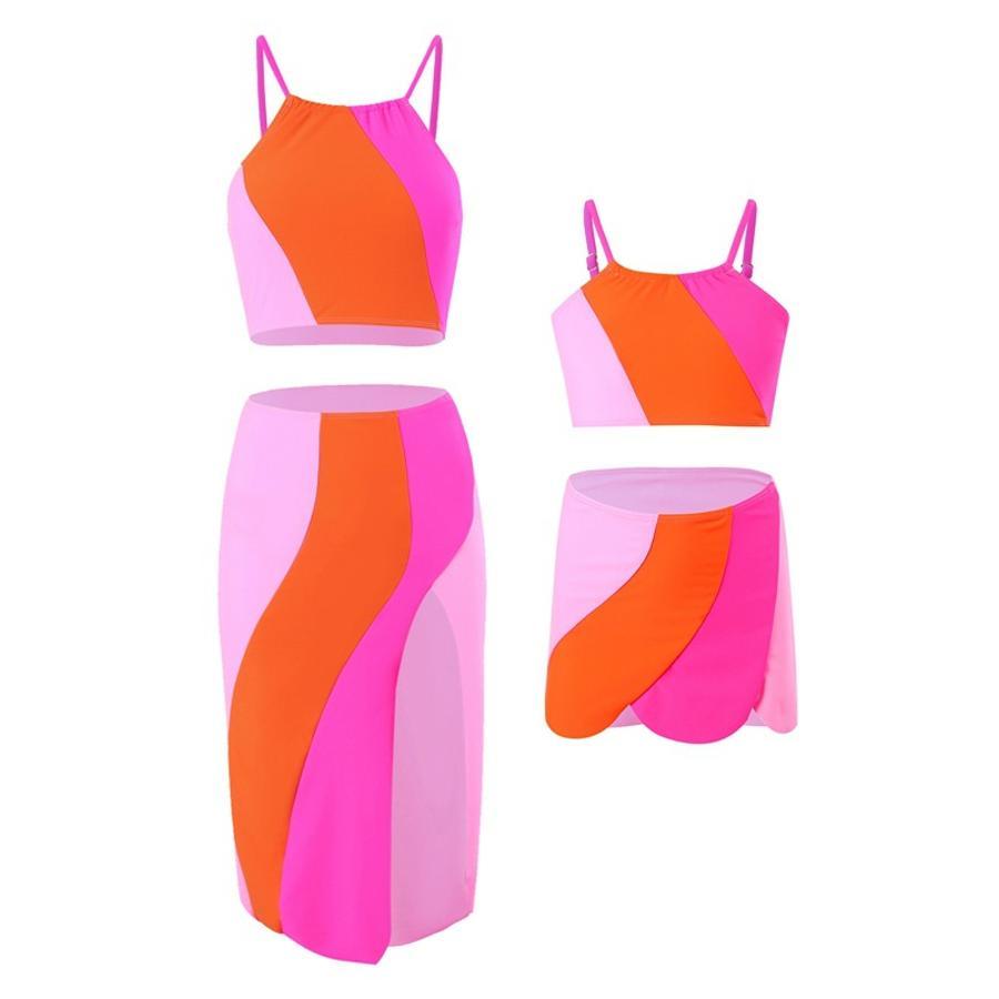 Teen girl's  color-block non-padded three-piece swimsuit