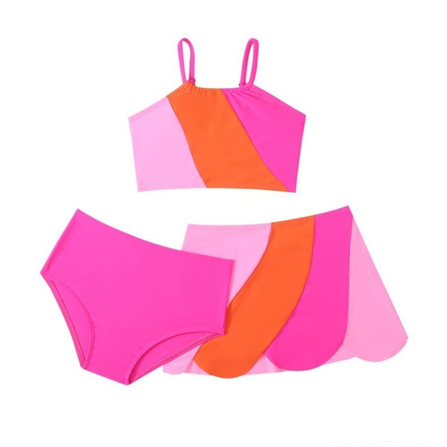 Teen girl's  color-block non-padded three-piece swimsuit