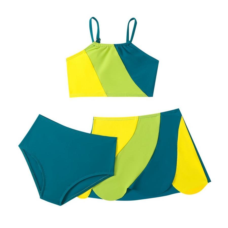 Teen girl's  color-block non-padded three-piece swimsuit