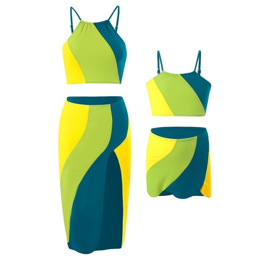 Teen girl's  color-block non-padded three-piece swimsuit